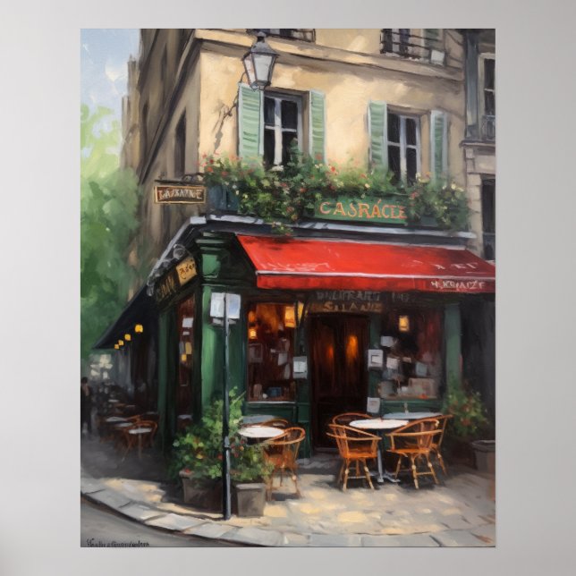 Café français Peinture Paysage Art Imprimer Poster (Devant)