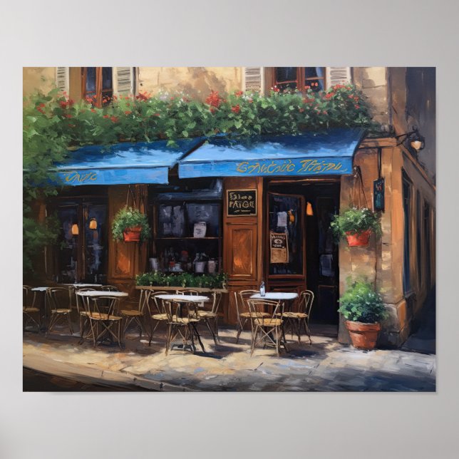 Café français Peinture Paysage Art Imprimer Poster (Devant)