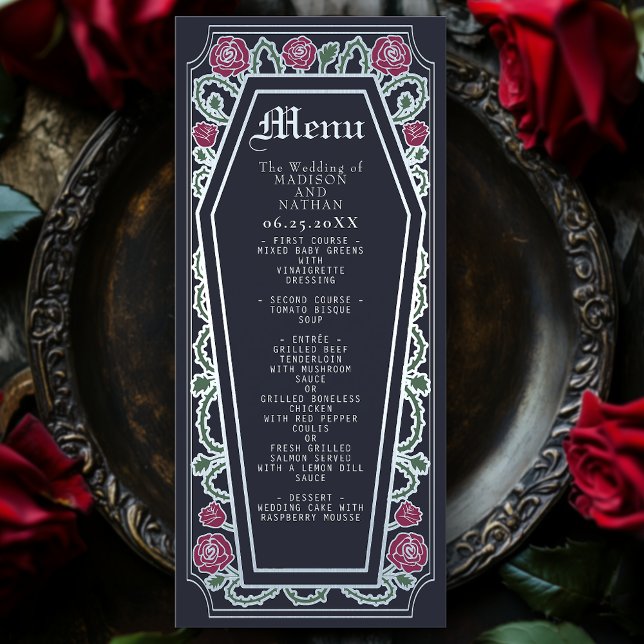 Café gothique Argent Rose Bleu Mariage Menu (Créateur téléchargé)