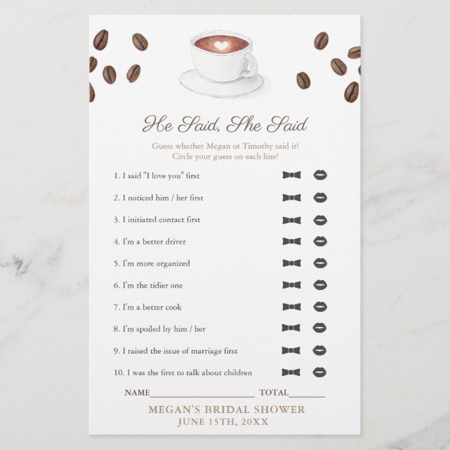 Café Il A Dit Qu'Elle A Dit Fête des mariées Game  (Devant)