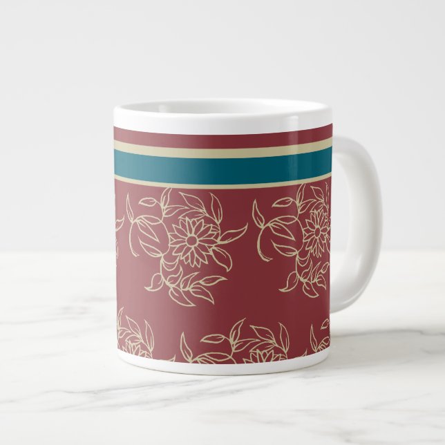 Café Jumbo ou Mug à soupe, Maroon Blue Floral (Devant droit)