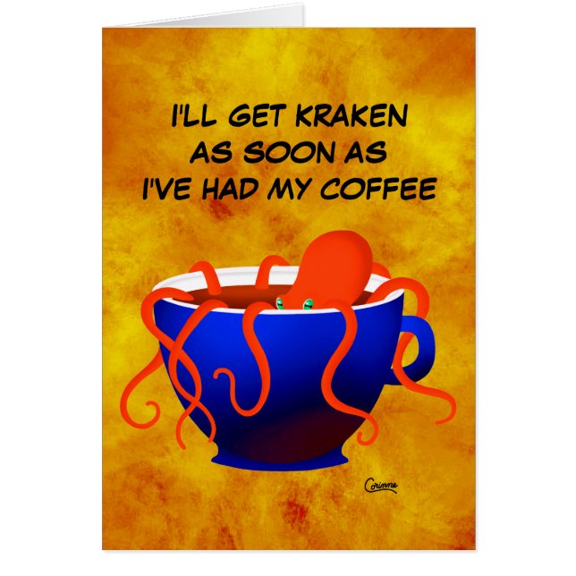 Café Kraken sur Jaune - 5" x 7" Art Card (Devant)