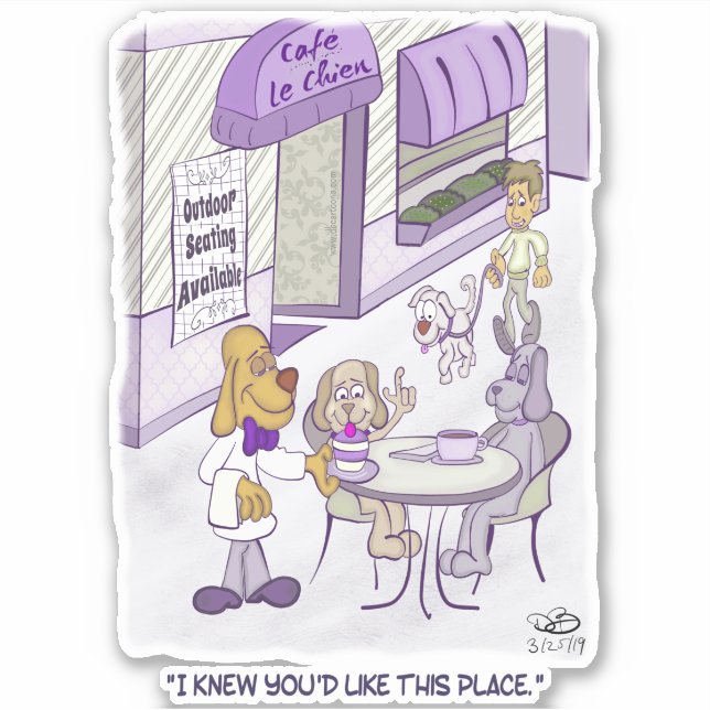 Cafe Le Chien Autocollants Coupés Sur Mesure (Devant)