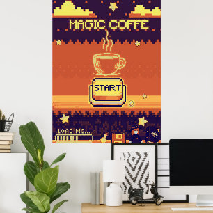 Café magique - Poster Retro Pixel Art Gamer   8 bi