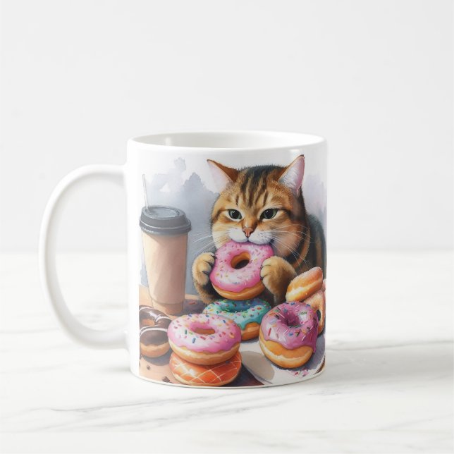 Café Mug avec chat et beignets - Café & A Donut (Gauche)