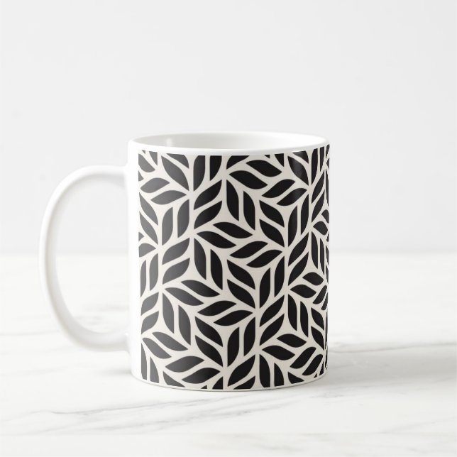Café Mug - Feuille noir et blanc Motif de design (Gauche)