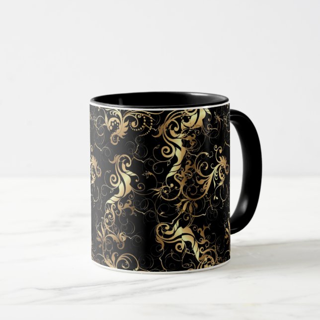 CAFÉ MUG GOLDEN FEAF BAROQUE DESIGN (Devant droit)