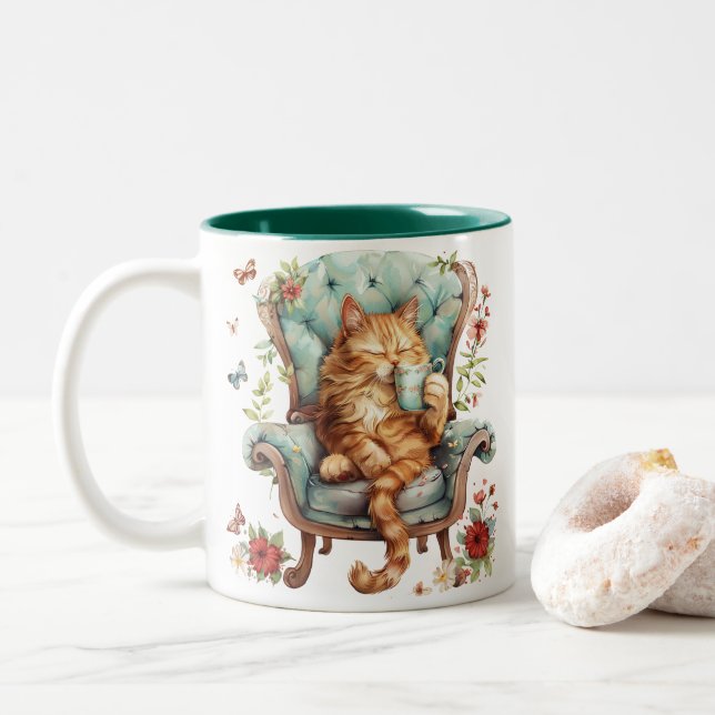 Café Mug Pour Amoureux de les chats Cute Cat Art (Avec donut)