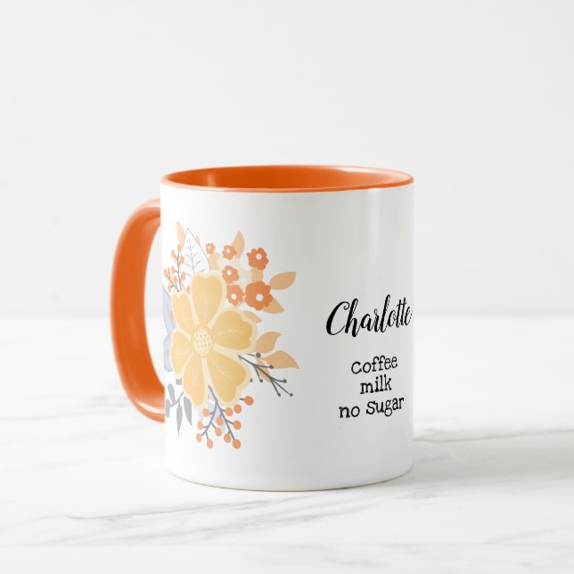 Café ou thé Mon chemin Orange Gris Fleurs Mug (Devant gauche)