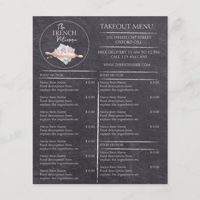 Café Patisserie Boulangerie Business Takeaway Menu (Devant)
