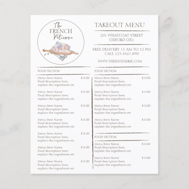 Cafe Patisserie Boulangerie Business Takeout Menu (Devant)
