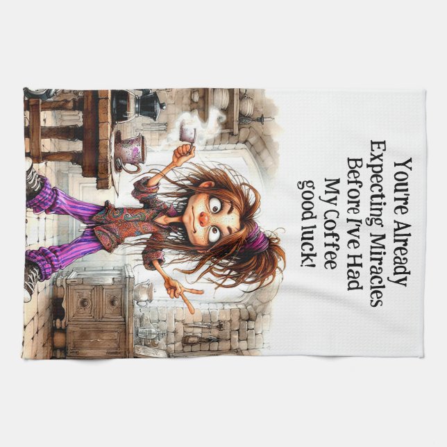 Café Quirky Lady Good Luck Serviettes de cuisine (Horizontal)