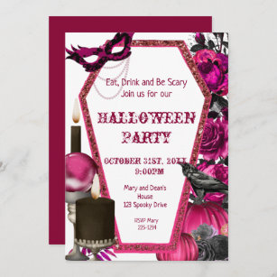 Café rose, Halloween gothique, Invitation Florale