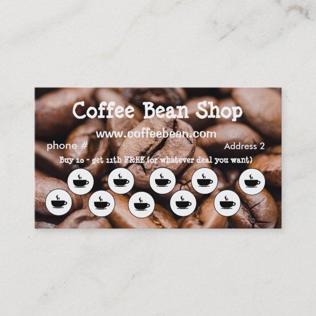 Café Shop Loyalty Punch Card Cartes de visite (Devant)
