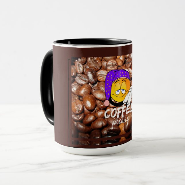 "Café s'il vous plaît !" Drôle Emoji Mug (Devant gauche)