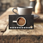 Café sur Black Wood Café Shop Carte de fidélité<br><div class="desc">Une photo d'une tasse de café sur le bois noir tient votre nom d'entreprise dans un traitement texte stylisé sur cette carte punch unique. Veuillez contacter le concepteur si vous avez besoin d'aide pour obtenir des noms plus longs ou d'autres mises en page de texte. La photo de la tasse...</div>
