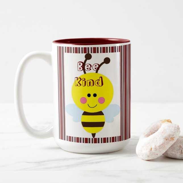 Café Tasse De Thé, Burgundy Stripe Bee Genre Bumbl (Avec donut)