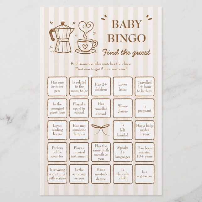 Café Trouvez l'invité Baby Bingo Jeu (Devant)