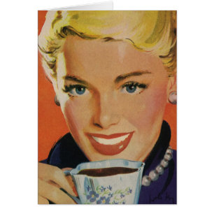 Café vintage, Bonne Femme avec la Coupe de Café Ré