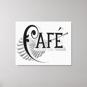 Café vintage Chic Déco Logo Mur Art Canvas