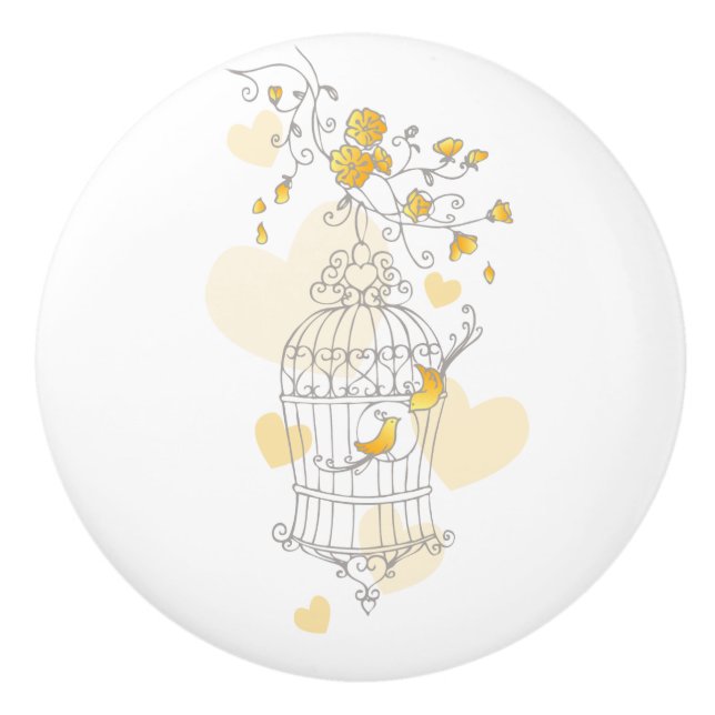 Cage à oiseaux deux tourtereaux coeurs poignée de  (Devant)