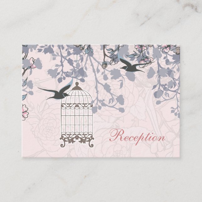 cage d'oiseau rose, cartes de réception de mariage (Devant)