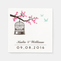 Cage d'oiseaux et serviettes en papier à fleurs po
