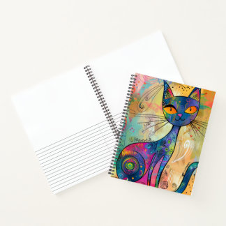 Cahier à croquis ligné chat bleu abstrait coloré