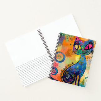 Cahier à croquis ligné chat psychédélique abstrait