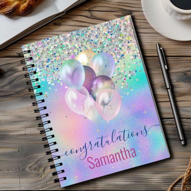 Cahier à monogramme licorne arc-en-ciel rose paill (Créateur téléchargé)