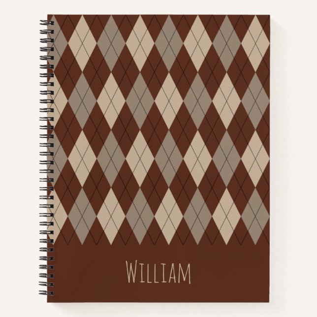 Cahier à motif argyle beige et marron (Devant)