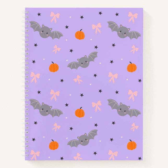 Cahier à motif de chauve-souris Halloween violet m (Devant)