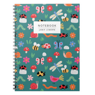 Cahier à motif de jolis insectes en sarcelle