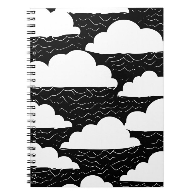 Cahier à motif de nuages noir et blanc (Devant)
