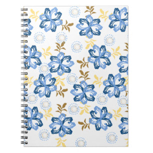 Cahier à motif floral bleu et or