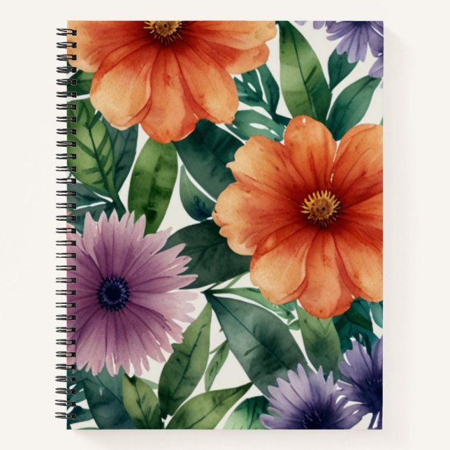 Cahier à reliure spirale à thème floral (Devant)