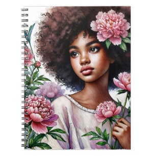Cahier à reliure spirale aquarelle Fille Afro avec
