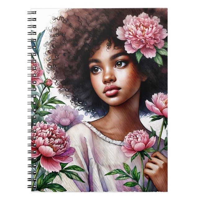 Cahier à reliure spirale aquarelle Fille Afro avec (Devant)