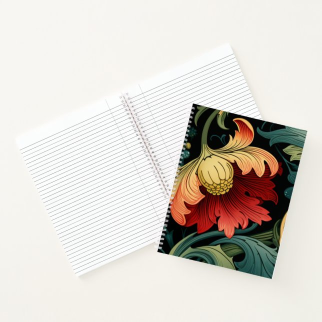 Cahier à reliure spirale - Art nouveau floral roug (Intérieur)