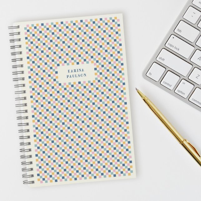 Cahier à reliure spirale avec cadre damier - Bleu (Créateur téléchargé)