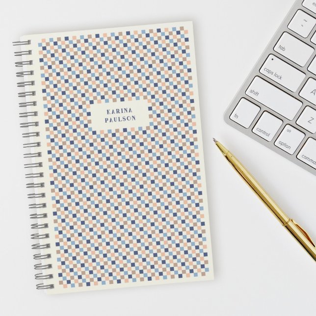 Cahier à reliure spirale avec cadre damier - Bleu  (Créateur téléchargé)