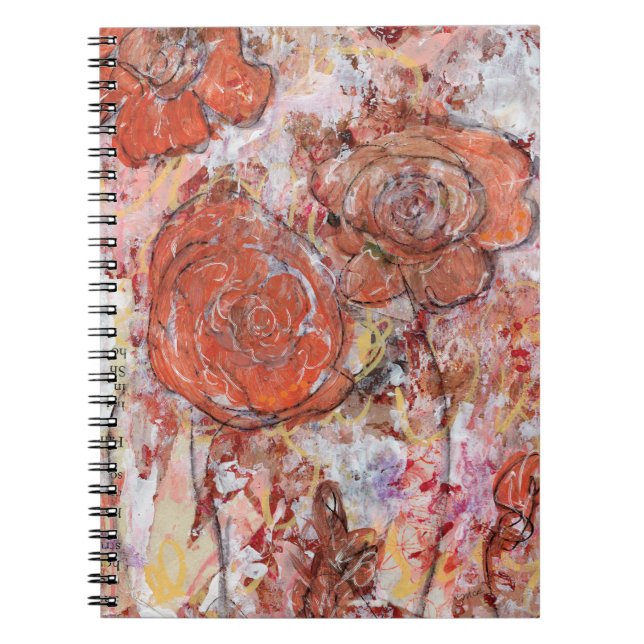 Cahier à reliure spirale avec fleurs orange en tec (Devant)
