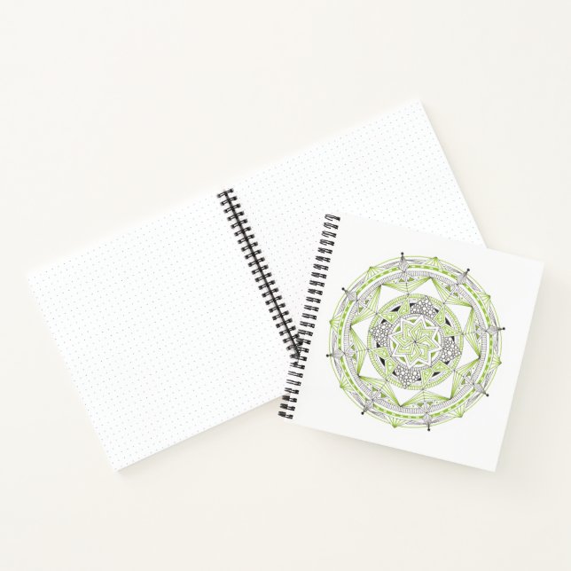 Cahier à reliure spirale avec motif mandala vert (Intérieur)