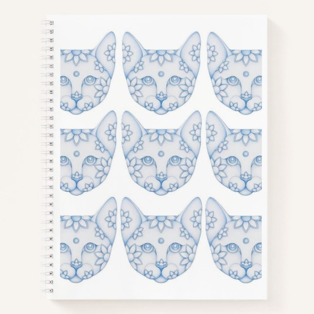 Cahier à reliure spirale BLUE CATS WITH FLOWERS (Devant)