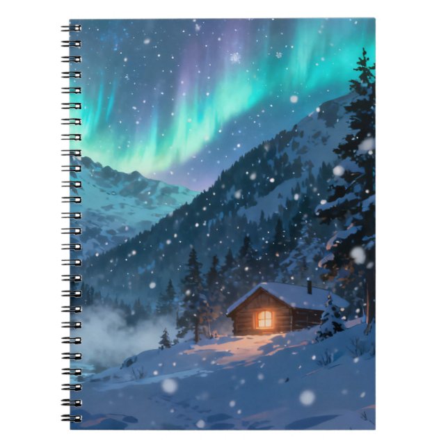 Cahier à reliure spirale Cabane sous l'Aurore (Devant)