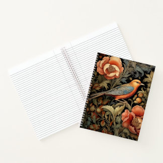 Cahier à reliure spirale - Design oiseau Art Nouve
