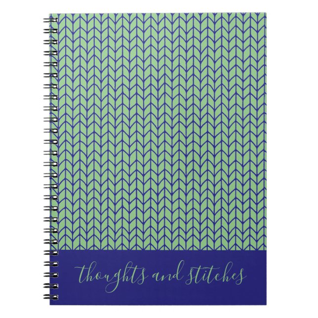 Cahier à reliure spirale en TRICOT BLEU VERT 6,5x8 (Devant)