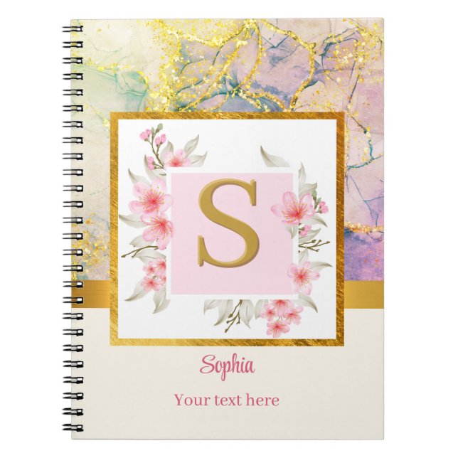 Cahier à reliure spirale et monogramme floral élég (Devant)