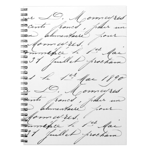 Cahier à reliure spirale - Exemple d'écriture manu (Devant)