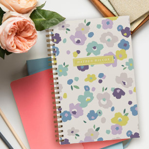 Cahier à reliure spirale Fleurs Violet Bleu Menthe